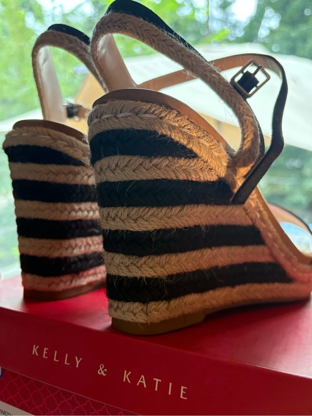 Kelly & Katie Black Espadrille Wedge Sandals with Ankle Strap